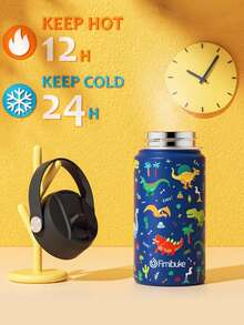 14oz Kids Insulated Water Bottle With Straw - 18/8 Stainless Steel Kid Cup Travel Tumbler Double Wall Vacuum Leak Proof Portable Water Bottle For School Boy Girl - Blue Dinosaur - View 4