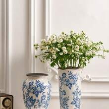 Porcelana w kolorze niebieskim i białym z efektem spękania lodu, lekka, luksusowa dekoracja wazonu ceramicznego, ekskluzywne wrażenie, stół jadalny w salonie, dekoracja wazonu na kwiaty, satysfakcjonujący prezent