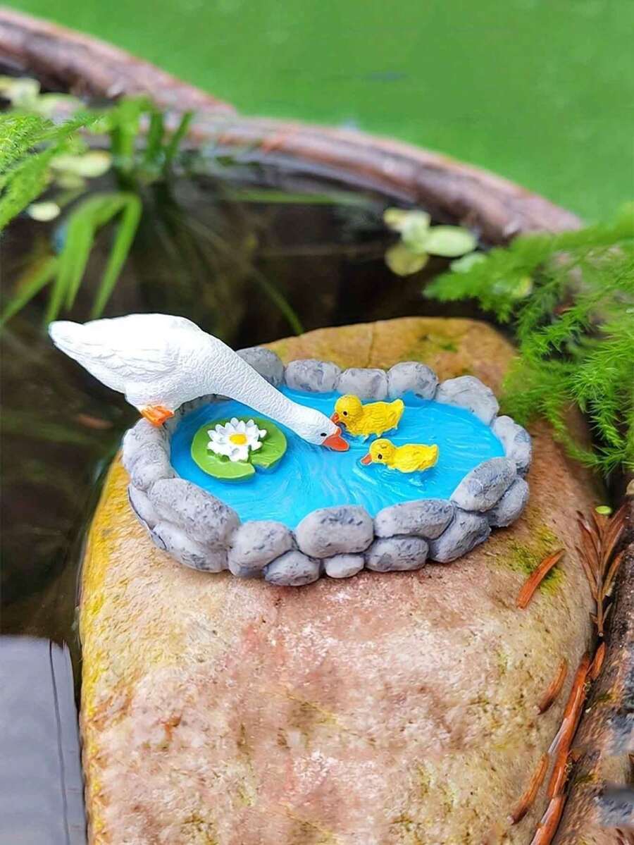 1 Bộ tượng động vật bằng nhựa - Trang trí ao mini 3D hiện đại với vịt, ếch và rùa - Trang trí sân vườn đặt trên mặt đất cho nhà cửa và ngày Valentine - Không cần nguồn điện hoặc pin.