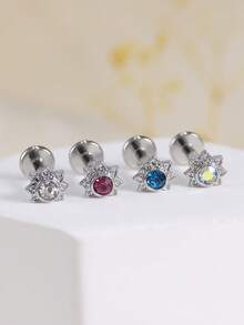 1件优雅16G不锈钢唇环,立方氧化锆四叶草设计 - 多功能耳环,适用于耳骨、耳廓、耳屏、耳洞等穿孔,睡觉时也可佩戴 - 彩色 - 查看 9