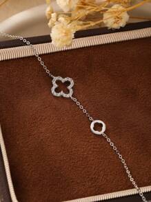 S925 Minimalist Luck Clover Bracelet, Chic French Sweet High-Quality Pave Cubic Zirconia Smooth Clover Jewelry
