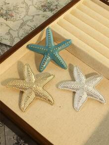 1pc Retro Minimalist Gold-Tone Metal Starfish Brooch Pin, Beach Style Suitable For Men And Women, Summer