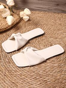 New Summer White Cute Flat Sandals Women, Fashion Casual Strap Slip-On Sandals With Yellow Sole - Light Beige - View 3