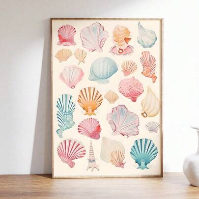 1pc Coastal Cowgirl Shell Beach Canvas Art Print Modern For Home Office Decor, Perfect For Living Room, Bedroom, Kitchen, And More Decor Gift Optional Frame ,Wall Art With Frame