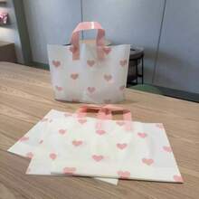 20pcs/Frosted Thickened Shopping Bag, Shopping Mall Clothing Bag, Pink Heart-Shaped Simple Hand-Held Shopping Bag, Shoe Box Bag