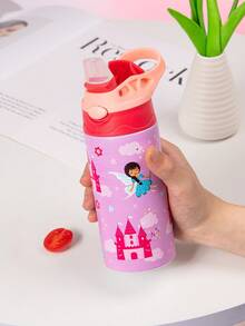 1PC 350ml Cartoon Prints Insulated Water Bottle With Covered Pop-Up Straw, Rainbow Horse&Mermaid Sports Water Bottle With Handle,Tumblers With Leak-Proof Stainless Steel,Four Colors Available,Back To School Supplies - Multicolor - View 8