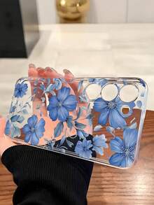 1 chiếc ốp lưng điện thoại mềm mại, thiết kế hoa màu xanh thời trang, tương thích với iPhone, Honor, Redmi, Galaxy A04e/12/A13/A14/A34/A50/A52/A53/A54/S21/S22/S23/S24/S25/S25Ultra, 6A/7A/8A, 12T/13T. Chống nước, chống sốc, chống rơi, chống trầy xước. Phiên bản quốc tế, không phải phiên bản nội địa. - Trong sáng - Xem 3