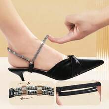 2pcs LuxeShine Faux Leather High Heel Ankle Straps With Rhinestone Accents - Adjustable, Non-Slip, Secure Fit Shoe Accessories - Multicolor - View 6