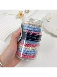 Conjunto de 15 elásticos de cabelo trançados de alta elasticidade, elásticos básicos para rabo de cavalo, elástico grosso, prendedores de rabo de cavalo esportivos, nova cor damasco, elásticos de cabelo de alta qualidade, acessórios para cabelo, faixa elástica. - Multicolorido - Ver 14