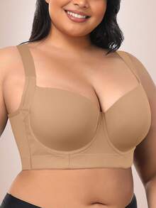 Wedisco MIMILEMON Plus Size Seamless Black Bra, Smooth Minimalist Wide Strap Comfortable Lift And Support Bra - Coffee Brown - View 4
