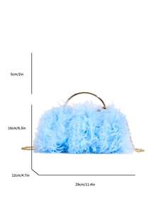 2025 Frühling/Sommer Neue Weiße Romantische Hochzeitssaison 1 Stück Weiße Mesh Volant Quaste Kristall Dekor Handtasche, Hochwertige Luxus Damen Abendkleid Party Braut Clutch Geldbörse für Hochzeit, Abschlussball, Bankett - Babyblau - Übersicht 9