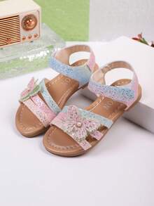 Girls' Colorful Flat Sandals, Contrast Color Design, Summer Roman Shoes For Kids, Suitable For Daily, Vacation, Beach, Back To School, Sandals - Multicolor - View 3