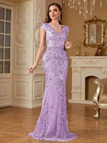 hezixi Elegant Sequin Sexy Evening Dress For Women Long Mermaid Formal Prom Luxury Wedding Party Cocktail Gowns Women's Dresses, For Wedding Guest