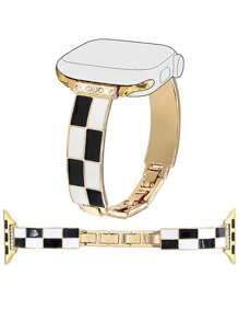 1 Pc Elegant Plaid Lady Zinc Aloy Bracelet Strap Compatible With Apple Watch Band 38/40/41/42/44/45/49/(S10 42)/(S10 46)Mm, Classic Black And White Checkerboard Metal Removable Replacement Strap Compatible With Iwatch Ultra2/S10/SE/9/8/7/6/5/4/3/2/1Series,Fashionable Women's Smart Watch Strap, Retro Minimalist Style Women Watch Bands, Smart Watch Strap/Band, Valentine's Day Mother's Day Gift