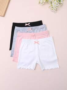 4pcs/Pack Baby/Toddler Girls Cute Minimalist Ruffle Hem Safety Shorts, Can Be Worn Outerwear