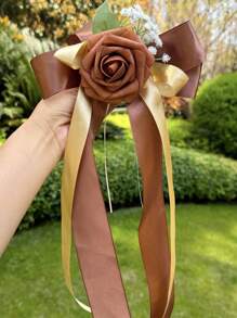 1PC Outdoor Wedding And Wedding Car Rearview Mirror Decoration Flower, Chair Back Flower Decoration, Simulation Flower Wedding Car Decoration, Wedding Car With Suction Cup Flower Accessories, Mori Style Simulation Flower Wedding Photography Banquet Party Hotel Chair Back Flower Accessories Halloween Valentine's Day Valentines