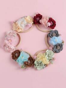 1pc Country Style New Baby Floral Headband, Soft Nylon Infant Thin Hair Band Mesh Fabric Patchwork Hair Accessories - Multicolor - View 7