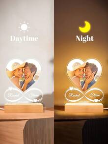 Personalized Custom Picture Frames With LED Night Light Christmas Gifts New Year Acrylic Heart Plaque Wooden Stand Table Lamp Customized Photo, Mother's Day Anniversary Birthday, Unique Gift For Couples, Girlfriend, Boyfriend, Family, And Friends - Perfect For Christmas, Birthday, Anniversary, And Romantic Occasions, Personalized Gifts ,Urban Gala ,Fashion Decor - Multicolor - View 9