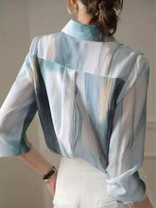 女士渐变色单排纽扣休闲/办公长袖衬衫 - 彩色 - 查看 2