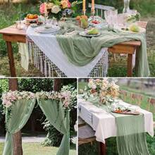 5/10/15 Pcs Sage Green Pleated Table Runner Perfect For Wedding Party Room Table Decoration, Wedding Anniversary And Banquets Party Supplies, Gauze Table Cover Table Flag, Cheesecloth Table Runner