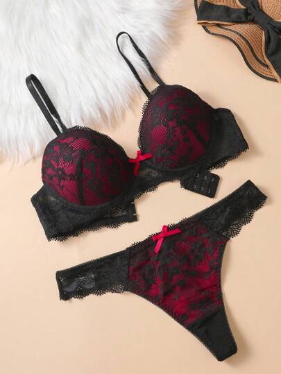 Set Kanten Verleidelijke Push Up Bra, Anti Sag view 4