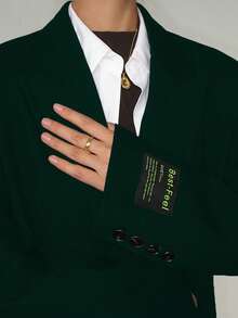 Olive Green Women's Spring/Autumn Slogan Lapel Collar Single-Breasted Loose Casual Blazer Jacket, Suitable For Weddings, Banquets, Gatherings, Performances, Parties, Dates, Christmas, Halloween, Etc.