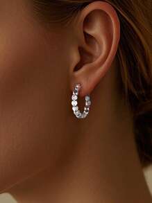 1Pair Minimalist 925 Sterling Silver Hoop Earrings Geometric Cutting Design For Women Daily Wear,Vacation Wear,Birthday Gifts