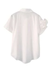 Áo sơ mi nữ thời trang thường ngày, đa năng, in họa tiết hoa 3D, tay ngắn, màu trắng, thích hợp cho mùa hè. - trắng - Xem 2