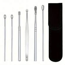 6 件套可重复使用不锈钢防过敏便携式 PU 包、创新弹簧、掏耳勺工具、掏耳清洁工具、耳垢清洁器、耳垢清除器、掏耳清洁套装。 - 彩色 - 查看 7