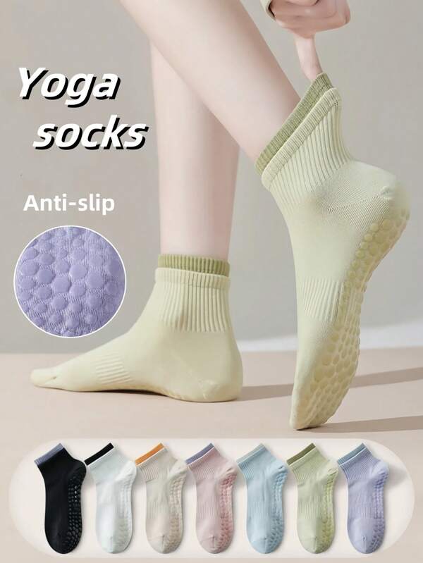 2/4/6 Pairs Of Yoga Pilates Sports Style Contrast Color Style Women's Non-Slip Grip Spring And Autumn Short Socks Fitness Ballet Dance Indoor Sports Floor Socks Hospital Barefoot Women's Socks