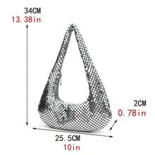 小型柔软手拿包拉链奢华手提包金银黑色钱包桶形女士晚宴包亮片 - 銀色 - 查看 2