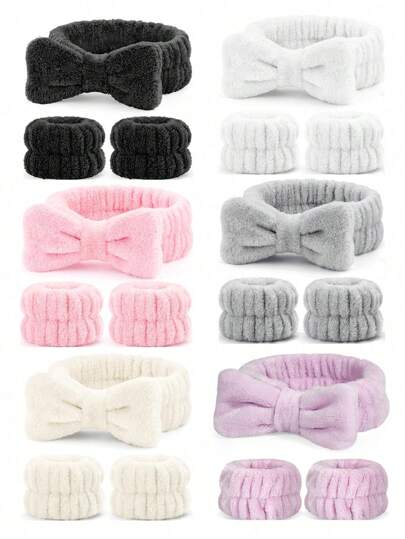 1 Face Wash Headband/2 Face Wash Wristbands/3 Sets Of Spa Headbands, Makeup Headbands, Face Wash Headbands, Skin Care Headbands, Bows, Bubbles, Spa Headbands, Wristbands, Sets Of Hair Accessories For Women And Girls