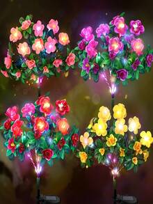 户外太阳能花园灯，4 盏装杜鹃花 LED 路径灯，塑料半嵌入式太阳能装饰灯桩，节能开关控制嵌入式照明，带灯罩，无遥控器，母亲节园艺礼物 - 多色灯 - 彩色 - 查看 6