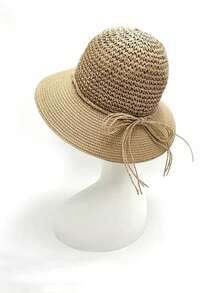 女士宽檐手工草帽，透气可折叠便携防晒沙滩帽，UPF - 彩色 - 查看 3