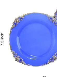 25 piezas Platos transparentes de 7.5 pulgadas/10.25 pulgadas con borde azul y dorado, reutilizables y aptos para lavavajillas, adecuados para reuniones familiares, fiestas, actividades al aire libre, eventos de trabajo en equipo, regalo de Navidad