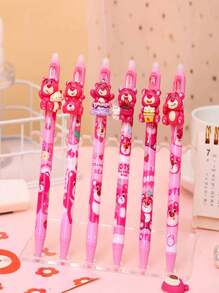 Disney Bolígrafo con botón borrable con estampado de oso rosa 3D de Disney - Útiles escolares estéticos y bonitos para la escuela, graduación, diario, toma de notas | Colección con estilo lindo