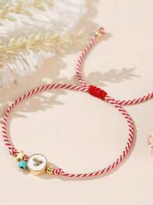 1 szt. Elegancka minimalistyczna bransoletka w stylu boho z wzorem serca w kolorze czerwonym i białym, regulowana, odpowiednia do codziennego noszenia przez kobiety