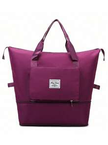 1 件轻便旅行行李袋健身包，带行李带设计。大容量可折叠托特包。商务旅行手提包。简约运动包。坚固的储物袋。单肩包。男女皆宜。适合假日购物、户外、春夏季。注意：字母和衬里颜色随机。学校包，学校配件，学校用品