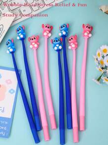 Disney 48pcs Disney Authorized Back-To-School Essential Stitch Blue Squishy Wobble Cartoon Pen - Soft Gel Stress-Relief Design With 0.5mm Smooth Black Ink, Dual Function Decor & Writing Tool, Cute Study Companion For Creative Organization, School Supplies,Back To School