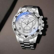 2 Stücke/Set Luxus Herren Quarz Uhr mit Stahlband, große Ziffernblatt Modeuhr + Armband Set