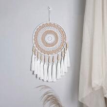 1 pezzo Acchiappasogni bohémien, decorazione da parete con nappe bianche, decorazione domestica intrecciata a mano da 30 cm/12 pollici, campanellino dell'albero della vita, accessorio per sfondo di soggiorno o sala da pranzo