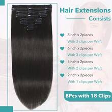 Clip In Hair Extensions Real Human Hair  Straight Brazilian Remy Human Hair Clip In Hair Extensions For Women (1B 26Inch) - Natural Black - View 4
