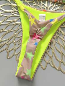 性感编织聚拢比基尼泳装，两件套沙滩泳装 - 螢光黃 - 查看 7