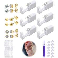 Ear Piercing Kit Disposable Ear Piercing Gun Kit With Sterile Multi-Sized CZ Earring Studs Easy And Earring Self Piercing Kit For Your Own Use At Home