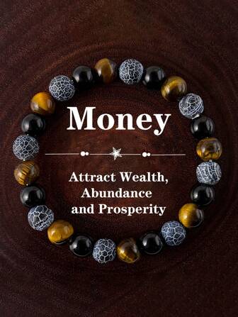 Pulsera de riqueza de ágata desgastada negra y piedra de ojo de tigre - Accesorio de joyería espiritual de estilo bohemio para la abundancia, la prosperidad y la meditación para mujeres y hombres