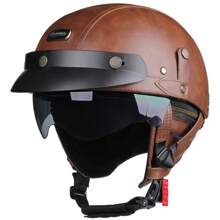 Retro Motorcycle Helmet PU Leather Moto Helmets Motorbike Helmet German Style Half Face Helmets Vintage Casco Moto Cycling Helmet Racing Protection Motorcycle Equipment Riding Protective Accessories Rider Gifts