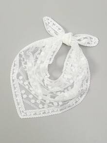1pc Women Bandana Lace Floral Trim Triangle Scarf - Multicolor - View 1