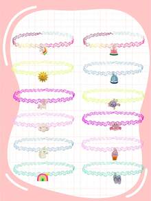 Set de 6 collares con colgantes lindos, collares elásticos, tema de verano de unicornio - A - Ver 7