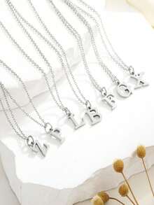 1 件精美时尚珠宝项链，不锈钢 A-Z，26 个英文首字母吊坠，节日礼物，适合女性日常佩戴不锈钢字母吊坠项链 - 銀色 - 查看 3