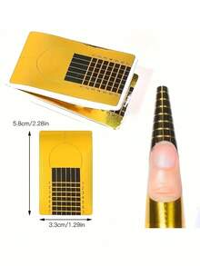 100pcs Rectangle Gold Square Nail Extension Paper Forms, Nail Art Salon Acrylic/Gel Nail Extension Tip Extension Wearable Paper Patch Sticker, Nail Extension Paper Mold For DIY Nail Design - Multicolor - View 4